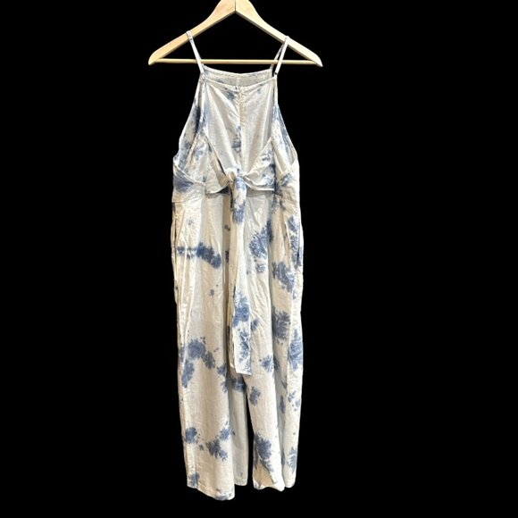 FATE Linen Blend Sleeveless Romper Jumper MEDIUM White Blue Tie Dye Beachy BOHO - Picture 4 of 9